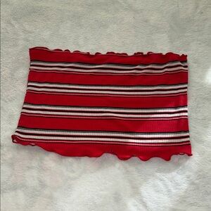 Cute Striped cropped lettuce trimmed tube top